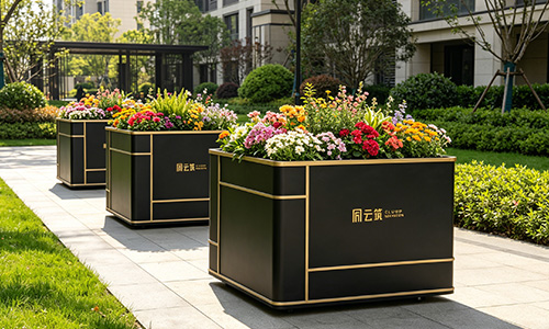 黑金轻奢不锈钢花箱，高档小区长效造景之选