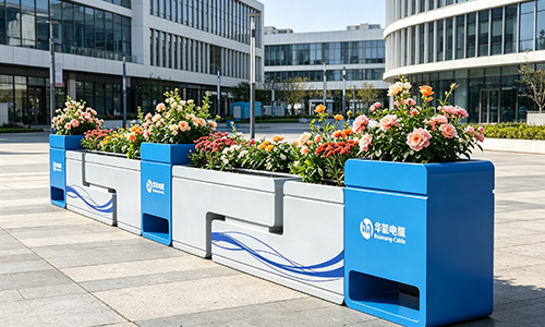 用组合花箱护栏，为园区打造一道流动的风景线