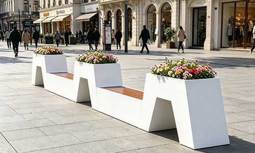 景区休闲坐凳花箱组合，让休憩与赏花同时发生